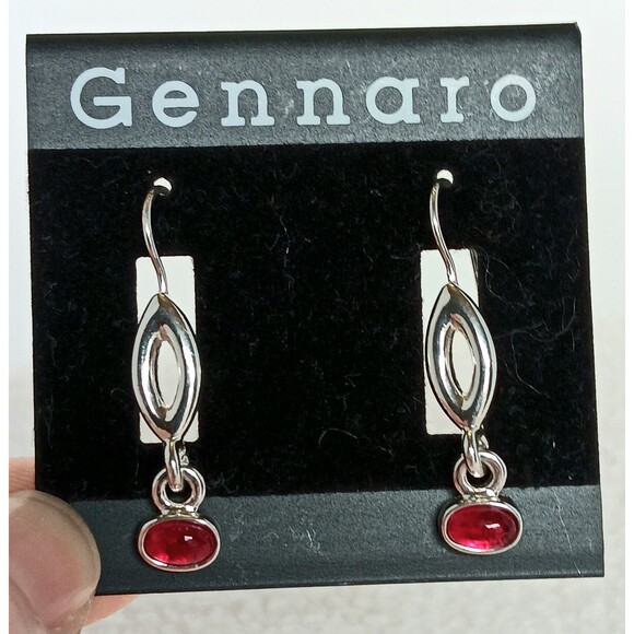 Gennaro Silvertone Red Glass Cabachon Dangle Earrings 1.5 in NWT - Picture 10 of 11